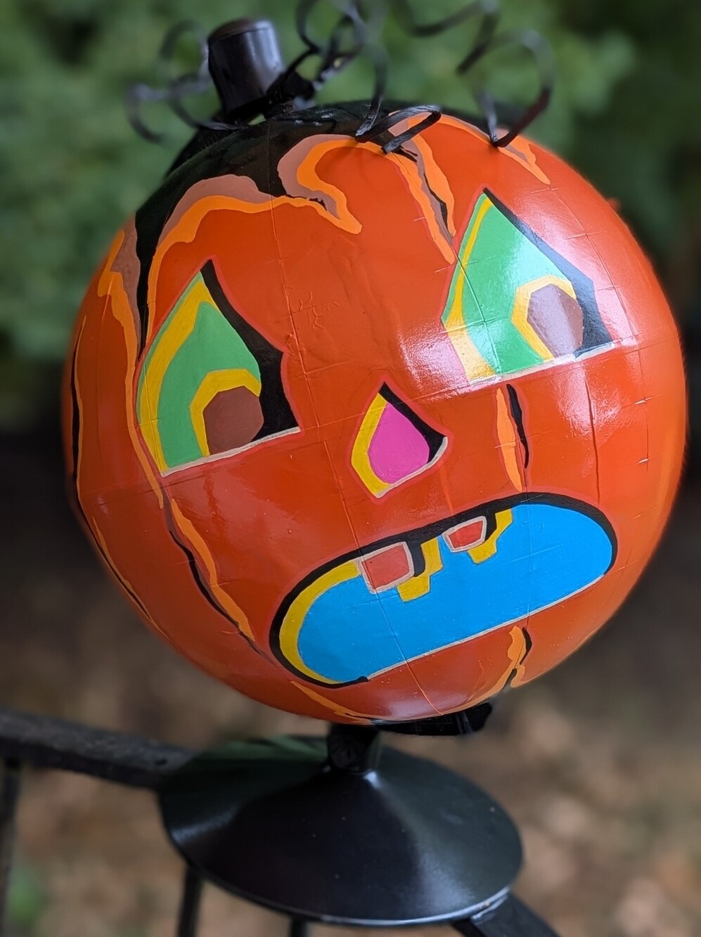Handmade Upcycled Geographic Globe Halloween Jack O Lantern Decor